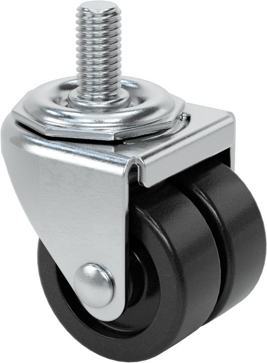 Dişli Saplı Döner Tekerlek, Düşük Profil, 1/2"-13, İki adet 2“ x 13/16” polipropilen tekerlek