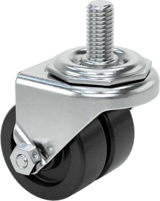 Dişli Saplı Döner Tekerlek, Düşük Profil, 1/2"-13, İki adet 2“ x 13/16” polipropilen tekerlek