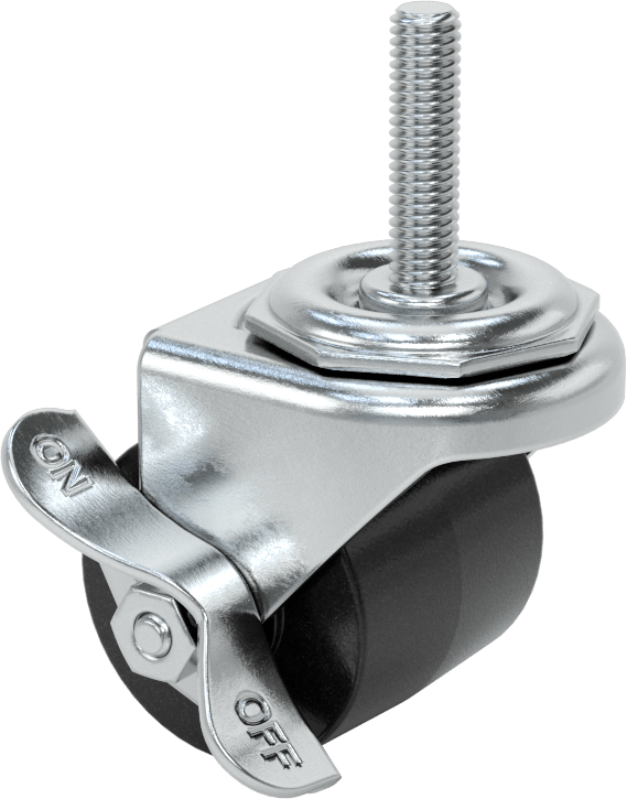 Dişli Saplı Döner Tekerlek, Fren, Düşük Profil, 3/8"-16, 2 inç x 1-13/16 inç Polipropilen Tekerlekler