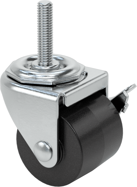 Dişli Saplı Döner Tekerlek, Fren, Düşük Profil, 3/8"-16, 2 inç x 1-13/16 inç Polipropilen Tekerlekler