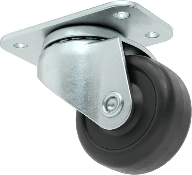 3“ x 1-3/4” Plakalı Mighty-Lite Tekerlek, 2" Çapında 70A Durometre Kauçuk Tekerlekli Döner