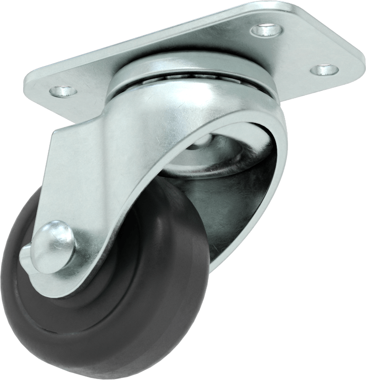 3“ x 1-3/4” Plakalı Mighty-Lite Tekerlek, 2" Çapında 70A Durometre Kauçuk Tekerlekli Döner