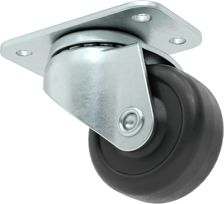 3“ x 1-3/4” Plakalı Mighty-Lite Tekerlek, 2" Çapında 90A Durometreli Kauçuk Tekerlekli Döner Ayak