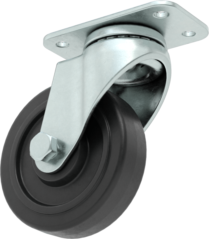 3“ x 1-3/4” Plakalı Mighty-Lite Tekerlek, 3 inç Çapında 90A Durometreli Kauçuk Tekerlekli Döner