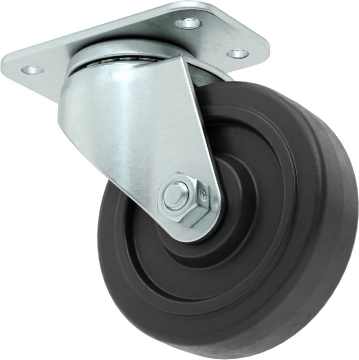 3“ x 1-3/4” Plakalı Mighty-Lite Tekerlek, 3 inç Çapında 90A Durometreli Kauçuk Tekerlekli Döner