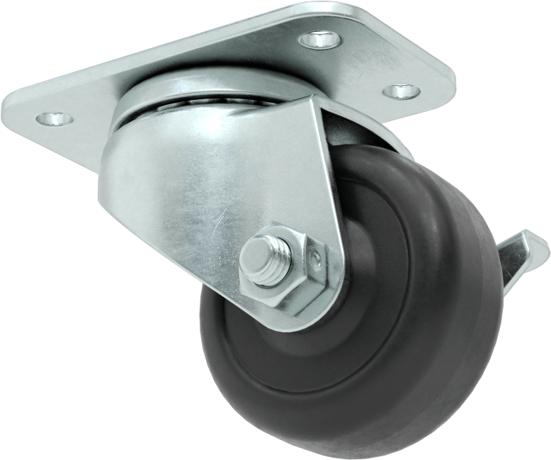 3“ x 1-3/4” Plakalı Mighty-Lite Tekerlek, Frenli ve 2" Çaplı 70A Durometre Kauçuk Tekerlekli Döner