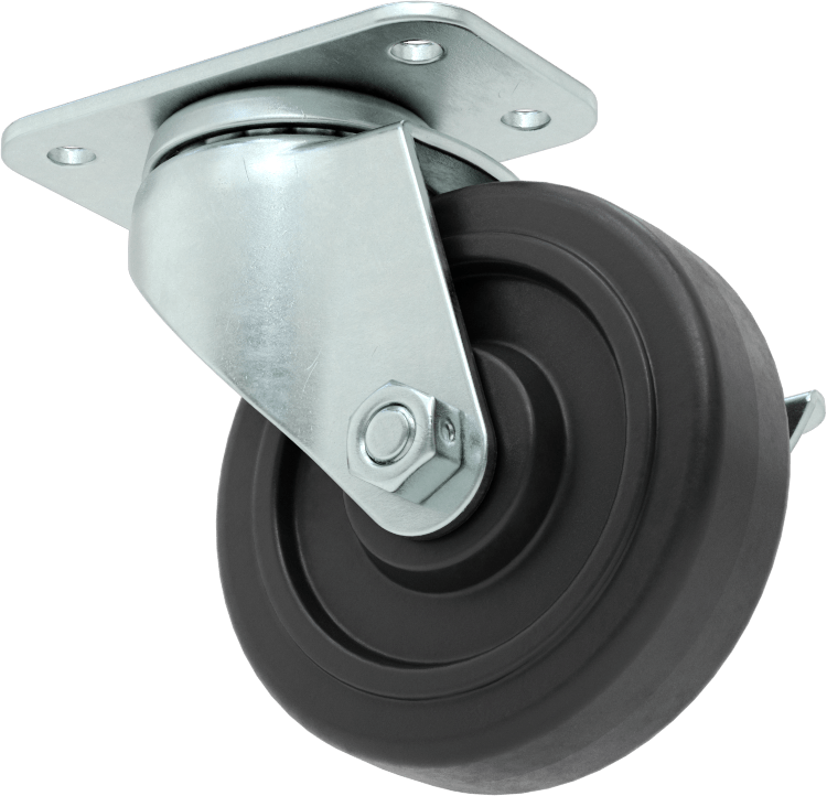 3“ x 1-3/4” Plakalı Mighty-Lite Tekerlek, Frenli ve 3" Çapında 70A Durometreli Kauçuk Tekerlekli Döner Tekerlek