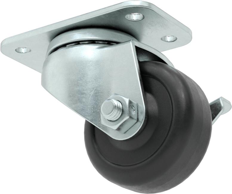 3“ x 1-3/4” Plakalı Mighty-Lite Tekerlek, Frenli ve 2" Çapında 90A Sertlikte Kauçuk Tekerlekli Döner Tekerlek
