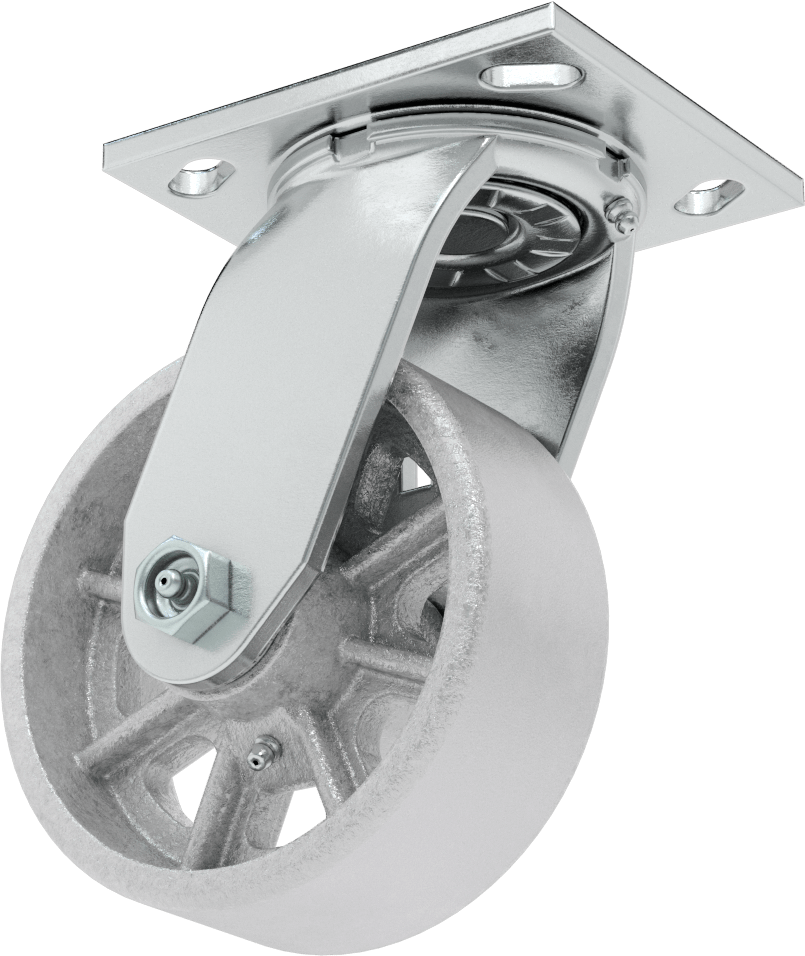 4-1/2“ x 4” Plakalı Yüksek Kapasiteli Spartan Tekerlek, 5" Çapında Açık Rulmanlı Metal Tekerlekli Döner Tekerlek