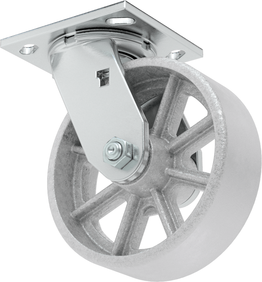 4-1/2“ x 4” Plakalı Yüksek Kapasiteli Spartan Tekerlek, 6 inç Çapında Açık Rulmanlı Metal Tekerlekli Döner Ayak