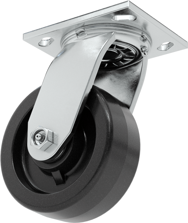 4-1/2“ x 4” Plakalı Yüksek Kapasiteli Spartan Tekerlek, 5" Çapında Korumalı Yataklı Fenolik Tekerlek ile Döner Tekerlek