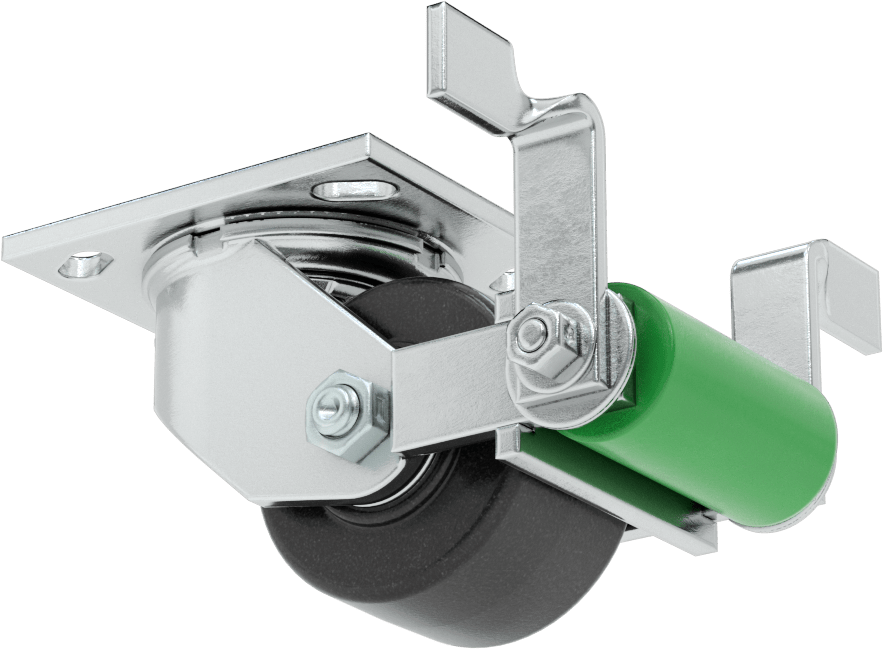 4-1/2“ x 4” Plakalı Yüksek Kapasiteli Spartan Tekerlek, Frenli Döner Tekerlek, 3-1/4" Çap Açık Rulmanlı Fenolik Tekerlek