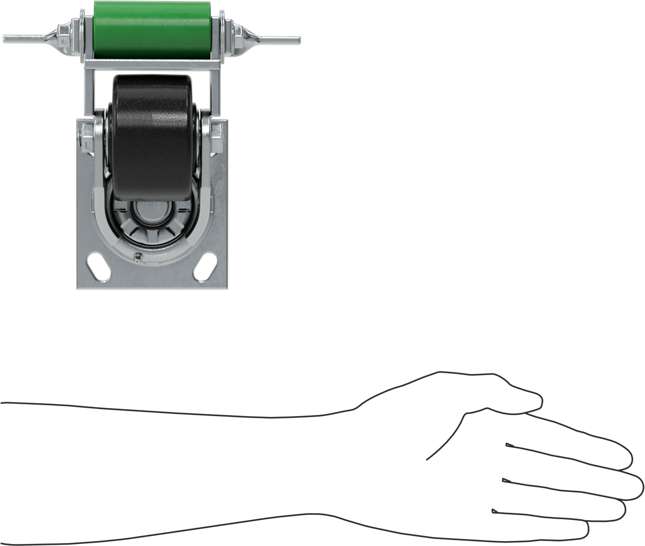 4-1/2“ x 4” Plakalı Yüksek Kapasiteli Spartan Tekerlek, Frenli Döner Tekerlek, 3-1/4" Çap Açık Rulmanlı Fenolik Tekerlek