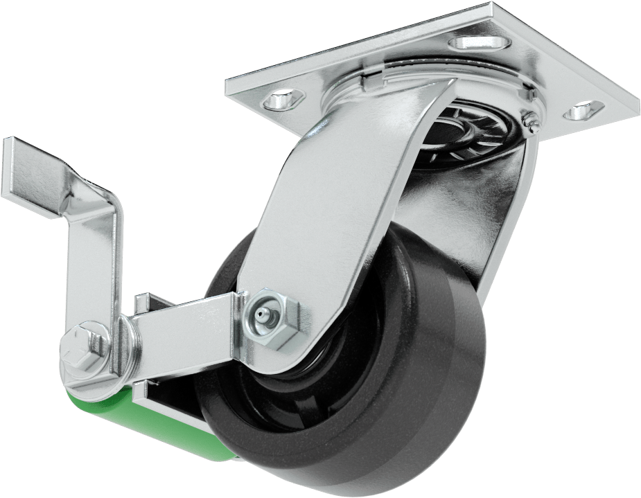 4-1/2“ x 4” Plakalı Yüksek Kapasiteli Spartan Tekerlek, Frenli Döner Tekerlek, 4" Çaplı Açık Rulmanlı Fenolik Tekerlek
