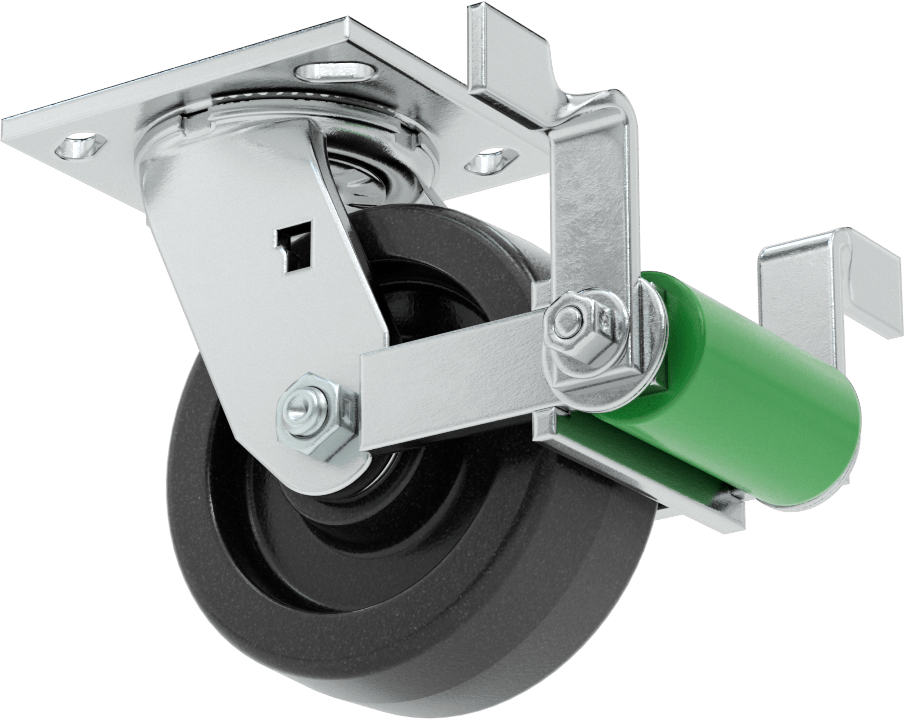 4-1/2“ x 4” Plakalı Yüksek Kapasiteli Spartan Tekerlek, Frenli Döner Tekerlek, 5" Çapında Açık Rulmanlı Fenolik Tekerlek