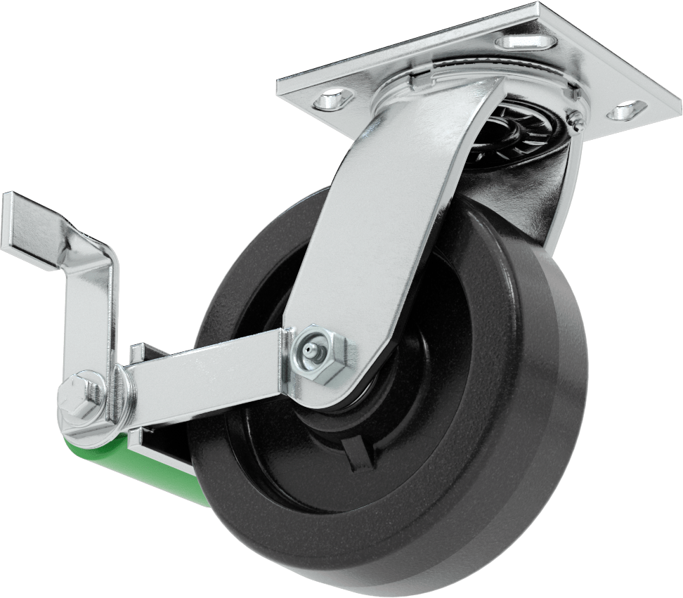 4-1/2“ x 4” Plakalı Yüksek Kapasiteli Spartan Tekerlek, Frenli Döner Tekerlek, 6" Çaplı Açık Rulmanlı Fenolik Tekerlek
