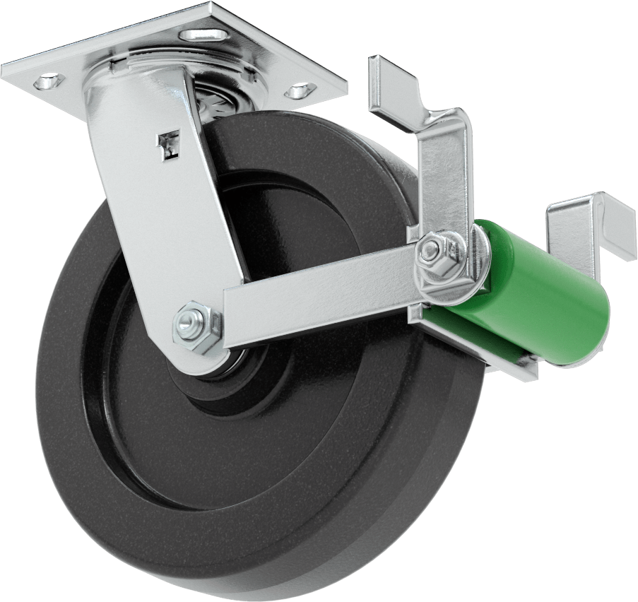 4-1/2“ x 4” Plakalı Yüksek Kapasiteli Spartan Tekerlek, Frenli Döner Tekerlek, 8" Çaplı Açık Rulmanlı Fenolik Tekerlek