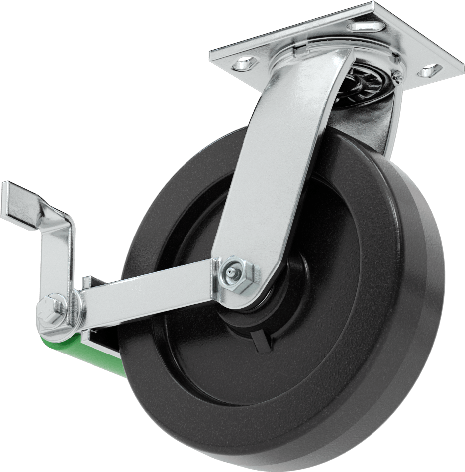 4-1/2“ x 4” Plakalı Yüksek Kapasiteli Spartan Tekerlek, Frenli Döner Tekerlek, 8" Çaplı Açık Rulmanlı Fenolik Tekerlek