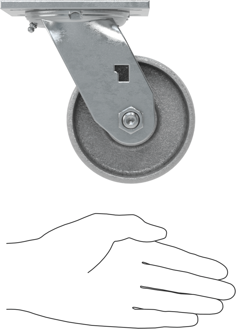 4-1/2“ x 4” Plakalı Yüksek Kapasiteli Spartan Tekerlek, 4" Çaplı Korumalı Rulmanlı Metal Tekerlekli Döner