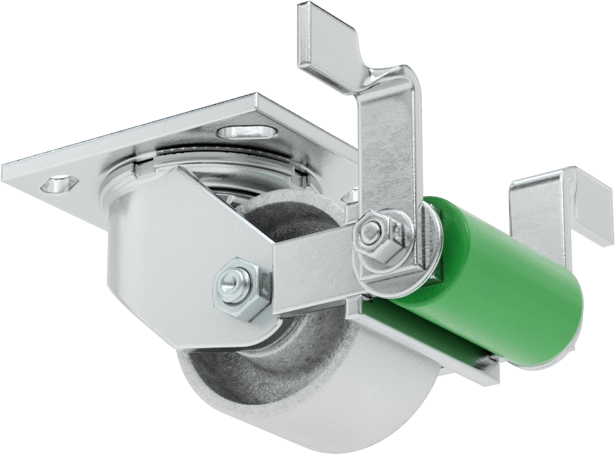 4-1/2“ x 4” Plakalı Yüksek Kapasiteli Spartan Tekerlek, Frenli ve 3-1/4" Çapında Açık Rulmanlı Metal Tekerlekli Döner Tekerlek