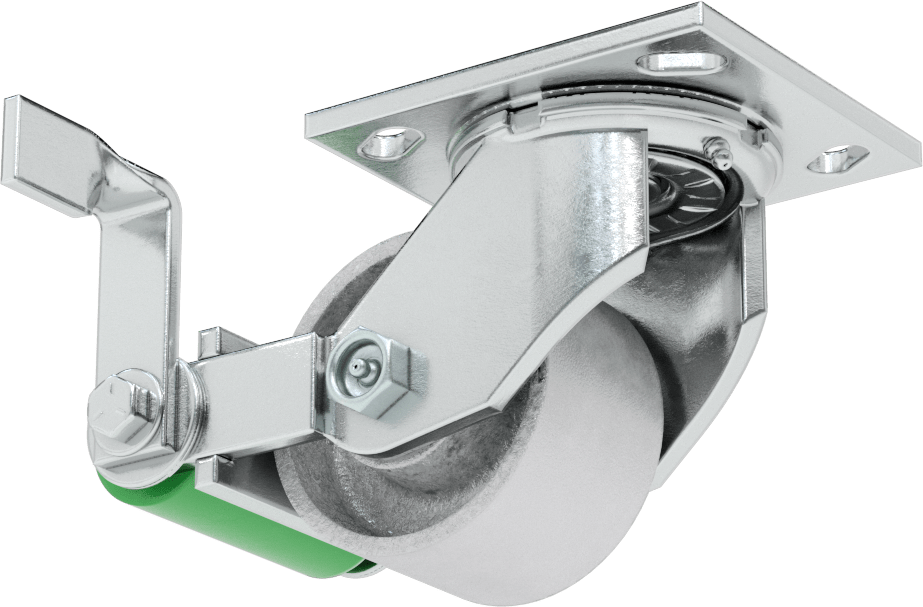 4-1/2“ x 4” Plakalı Yüksek Kapasiteli Spartan Tekerlek, Frenli ve 3-1/4" Çapında Açık Rulmanlı Metal Tekerlekli Döner Tekerlek