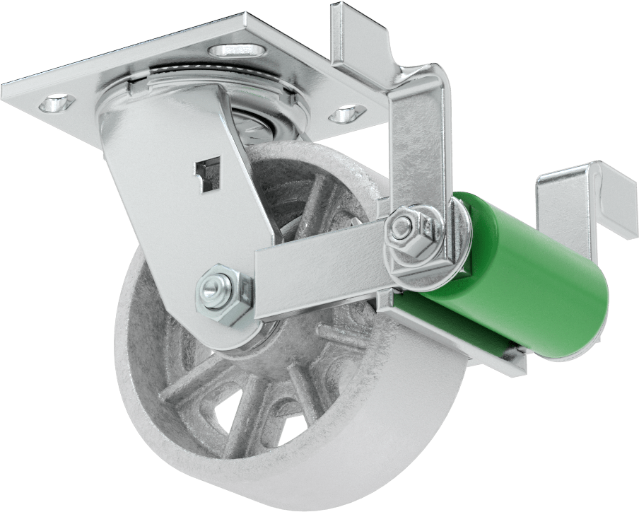 4-1/2“ x 4” Plakalı Yüksek Kapasiteli Spartan Tekerlek, Frenli Döner Tekerlek ve 5" Çapında Açık Rulmanlı Metal Tekerlek