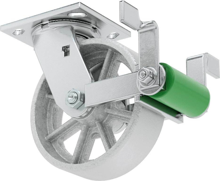 4-1/2“ x 4” Plakalı Yüksek Kapasiteli Spartan Tekerlek, Frenli Döner Tekerlek ve 6 inç Çapında Açık Rulmanlı Metal Tekerlek
