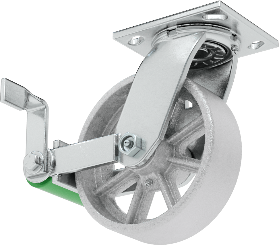 4-1/2“ x 4” Plakalı Yüksek Kapasiteli Spartan Tekerlek, Frenli Döner Tekerlek ve 6 inç Çapında Açık Rulmanlı Metal Tekerlek