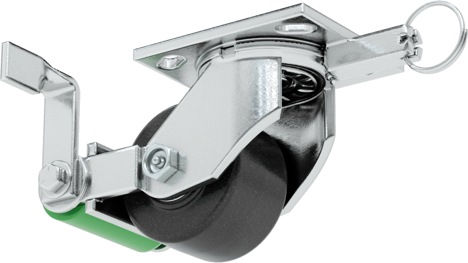 4-1/2“ x 4” Plakalı Yüksek Kapasiteli Spartan Tekerlek, Kilitli Döner Ayak, 3-1/4" Çap Açık Rulmanlı Fenolik Tekerlek