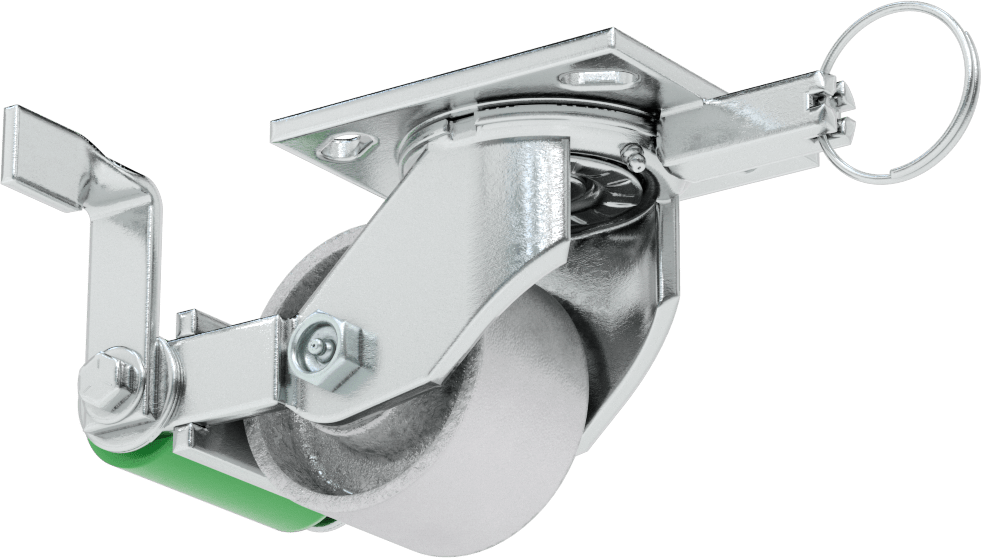 4-1/2“ x 4” Plakalı Yüksek Kapasiteli Spartan Tekerlek, Frenli Döner Tekerlek, Döner Kilit, 3-1/4" Çaplı Açık Rulmanlı Metal Tekerlek