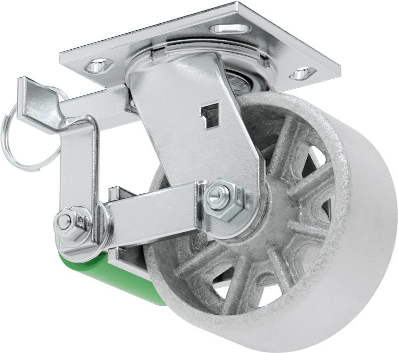 4-1/2“ x 4” Plakalı Yüksek Kapasiteli Spartan Tekerlek, Frenli ve Döner Kilitli Döner Tekerlek, 5" Çaplı Açık Rulmanlı Metal Tekerlek
