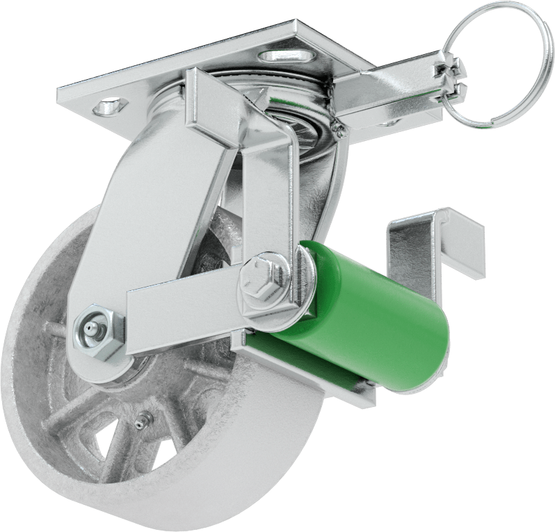 4-1/2“ x 4” Plakalı Yüksek Kapasiteli Spartan Tekerlek, Frenli ve Döner Kilitli Döner Tekerlek, 5" Çaplı Açık Rulmanlı Metal Tekerlek