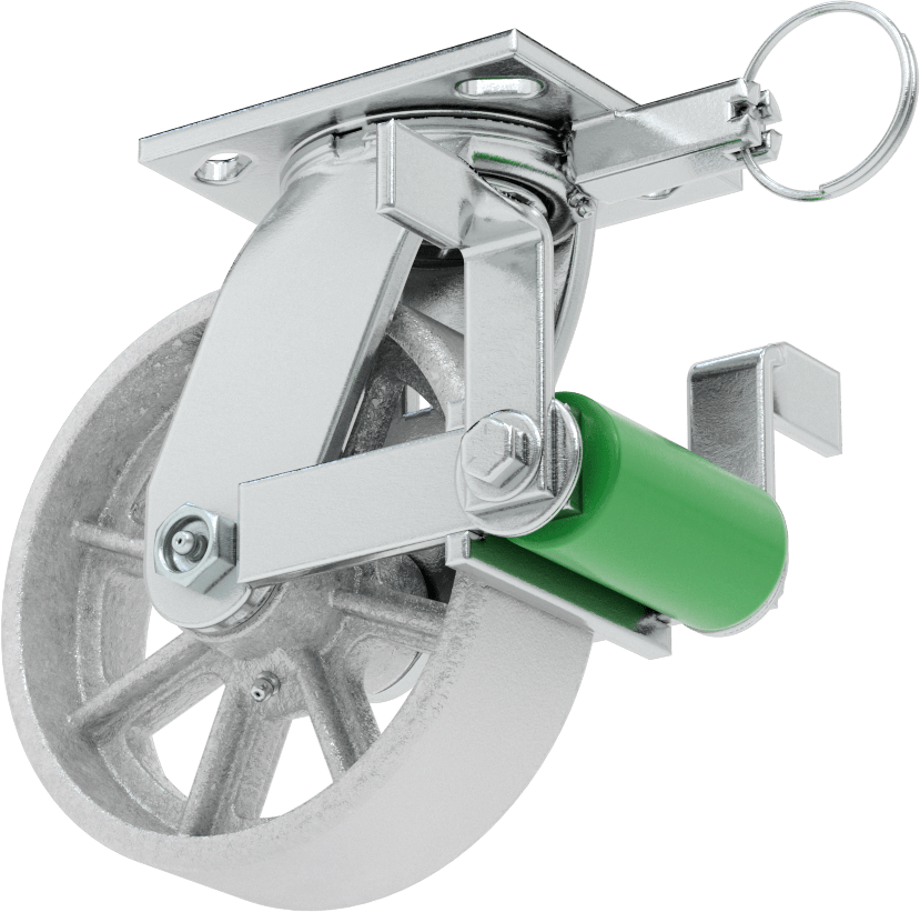 4-1/2“ x 4” Plakalı Yüksek Kapasiteli Spartan Tekerlek, Frenli ve Döner Kilitli Döner Tekerlek, 6 inç Çapında Açık Rulmanlı Metal Tekerlek