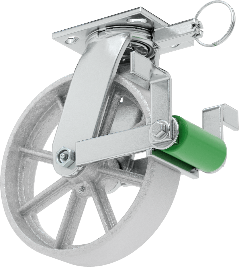 4-1/2“ x 4” Plakalı Yüksek Kapasiteli Spartan Tekerlek, Frenli ve Döner Kilitli Döner Tekerlek, 8 inç Çapında Açık Rulmanlı Metal Tekerlek