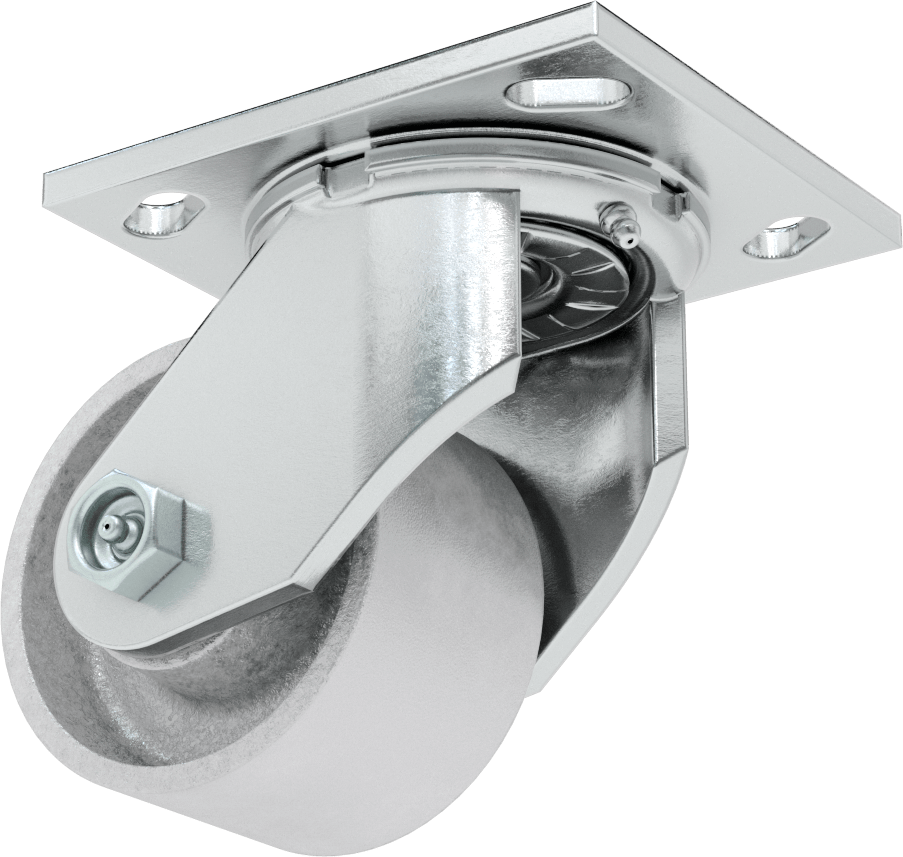 4-1/2“ x 4” Plakalı Yüksek Kapasiteli Spartan Tekerlek, 3-1/4" Çapında Açık Rulmanlı Metal Tekerlekli Döner
