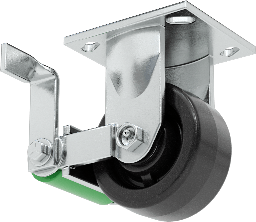 4-1/2“ x 4” Plakalı Yüksek Kapasiteli Spartan Tekerlek, Frenli Sabit, 4" Çaplı Açık Rulmanlı Fenolik Tekerlek
