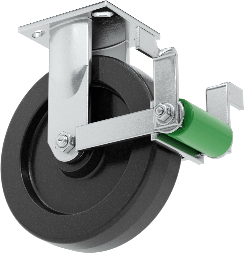 4-1/2“ x 4” Plakalı Yüksek Kapasiteli Spartan Tekerlek, Frenli Sabit, 8" Çaplı Açık Rulmanlı Fenolik Tekerlek