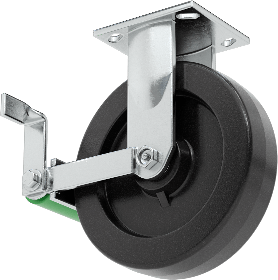 4-1/2“ x 4” Plakalı Yüksek Kapasiteli Spartan Tekerlek, Frenli Sabit, 8" Çaplı Açık Rulmanlı Fenolik Tekerlek