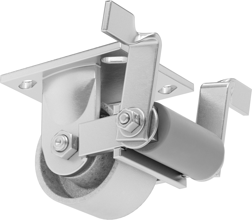 4-1/2“ x 4” Plakalı Yüksek Kapasiteli Spartan Tekerlek, Frenli ve 3-1/4" Çaplı Açık Rulmanlı Metal Tekerlekli Sert