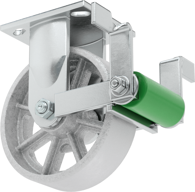 4-1/2“ x 4” Plakalı Yüksek Kapasiteli Spartan Tekerlek, Frenli ve 6 inç Çapında Açık Rulmanlı Metal Tekerlekli Sert