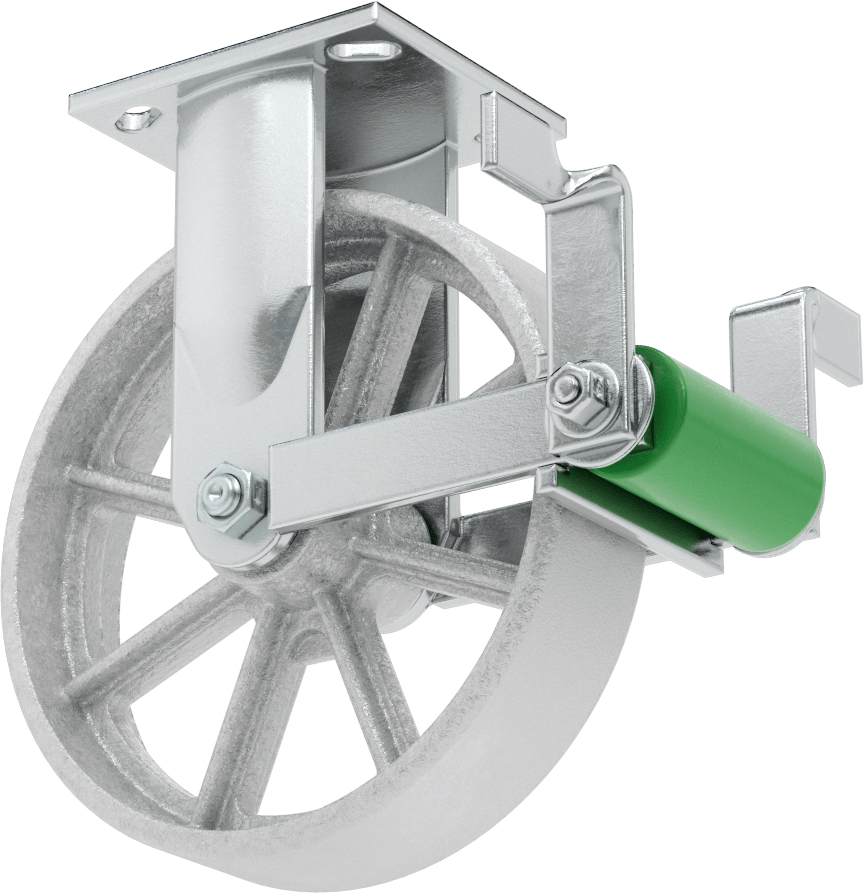 4-1/2“ x 4” Plakalı Yüksek Kapasiteli Spartan Tekerlek, Frenli ve 8 inç Çapında Açık Rulmanlı Metal Tekerlekli Sert