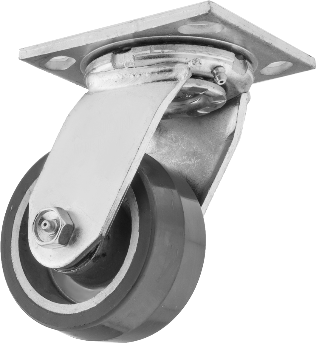 4-1/2“ x 4” Plakalı Yüksek Kapasiteli Spartan Tekerlek, 4" Çaplı Açık Rulmanlı Poliüretan Tekerlekli Döner Tekerlek