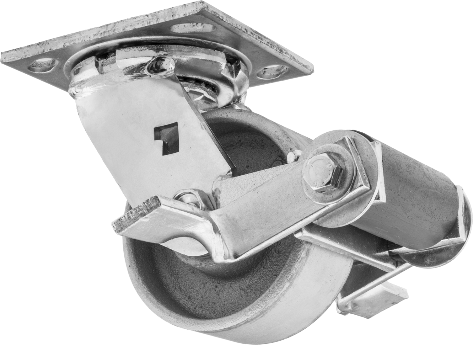 4-1/2“ x 4” Plakalı Yüksek Kapasiteli Spartan Tekerlek, Frenli Döner Tekerlek ve 4 inç Çapında Açık Rulmanlı Metal Tekerlek