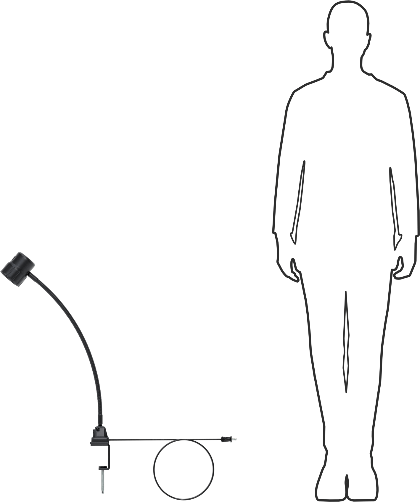 Her Yöne Uygun Makine Işığı, Kelepçeli Montaj Parçası, 23-5/8" Kol Uzanma Mesafesi, 120-240V AC