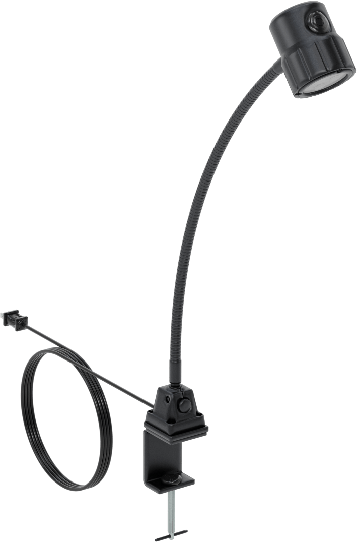 Her Yöne Uygun Makine Işığı, Kelepçeli Montaj Parçası, 23-5/8" Kol Uzanma Mesafesi, 120-240V AC