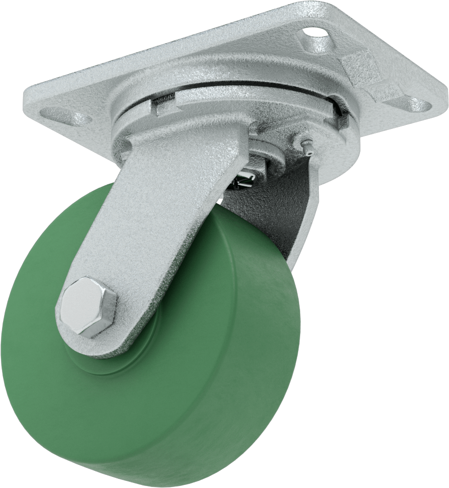 Dövme Çerçeveli Yüksek Kapasiteli Spartan Tekerlek, 6-1/4“ x 4-1/2” Plaka, 5" 75D Poliüretan Tekerlekli Döner