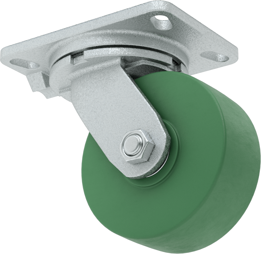 Dövme Çerçeveli Yüksek Kapasiteli Spartan Tekerlek, 6-1/4“ x 4-1/2” Plaka, 5" 75D Poliüretan Tekerlekli Döner