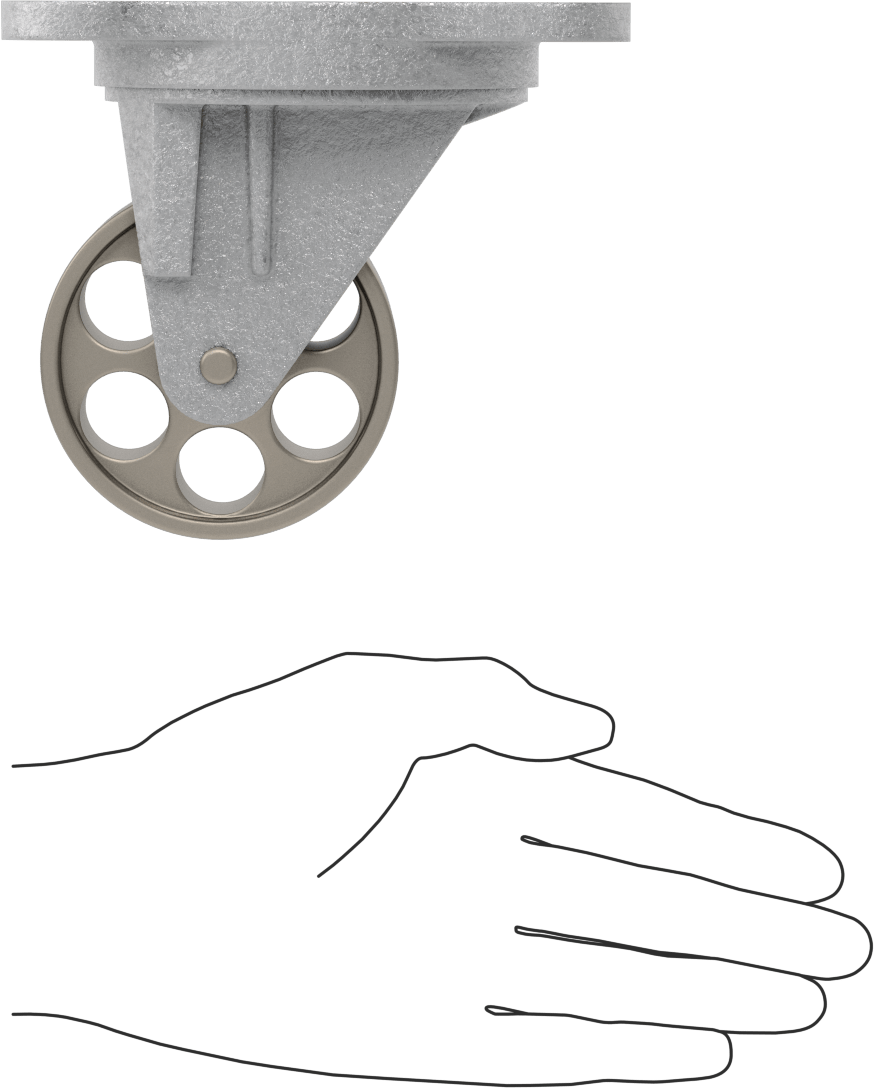 Ultra Yüksek Sıcaklık Tekerlek, 3 inç Çapında Metal Tekerlekli ve 5-1/8 inç x 3-7/8 inç Plakalı Döner