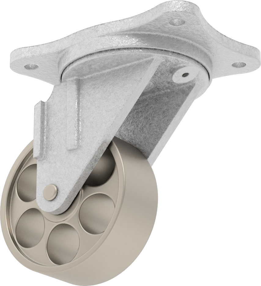 Ultra Yüksek Sıcaklık Tekerlek, 4“ Çaplı Metal Tekerlekli ve 5-5/8” x 4-1/8" Plakalı Döner Tekerlek