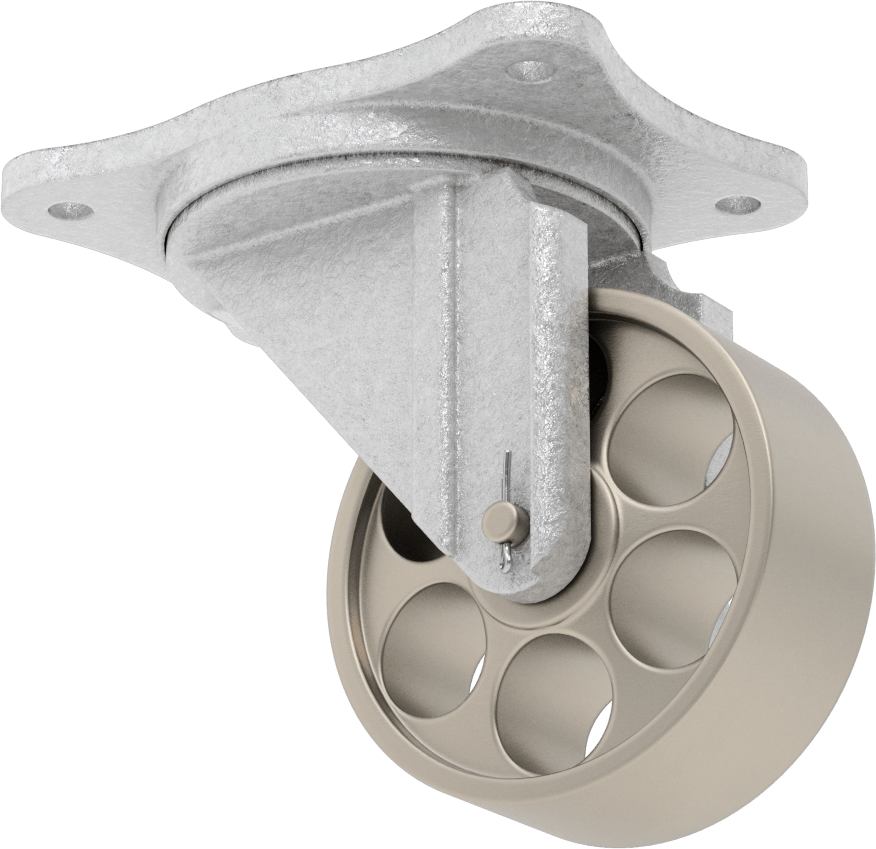Ultra Yüksek Sıcaklık Tekerlek, 4“ Çaplı Metal Tekerlekli ve 5-5/8” x 4-1/8" Plakalı Döner Tekerlek